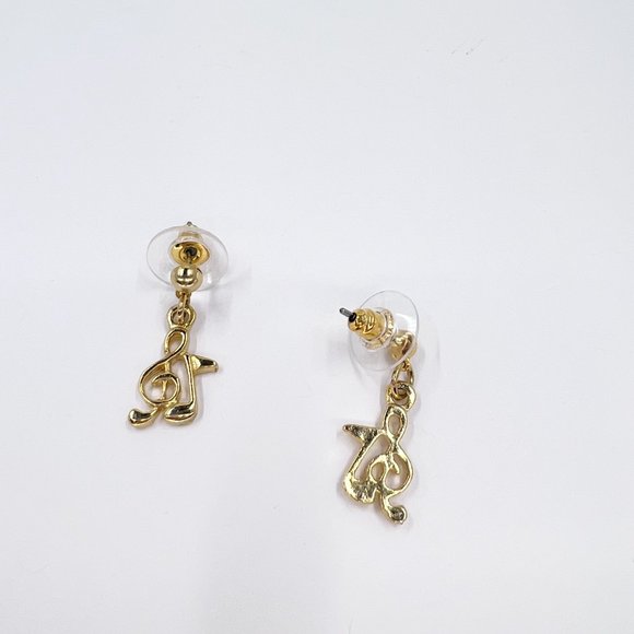 Sweet Little Musical Note Shiny Gold Tone Post Earrings - Picture 5 of 5